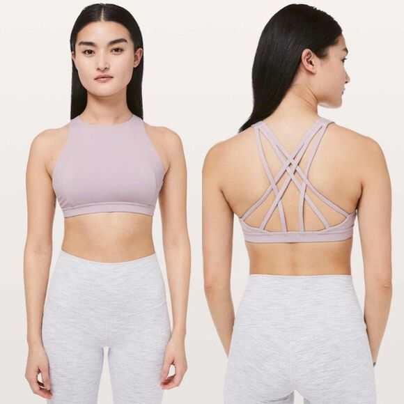 Lululemon Free To Be Serene Bra High Neck Heathered Powdered Mauve Womens Size 2 - Picture 1 of 5